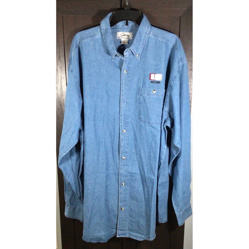 Tri-Mountain Mens XLT Denim Button Down Shirt Blue Long Sleeve Williams Workwear